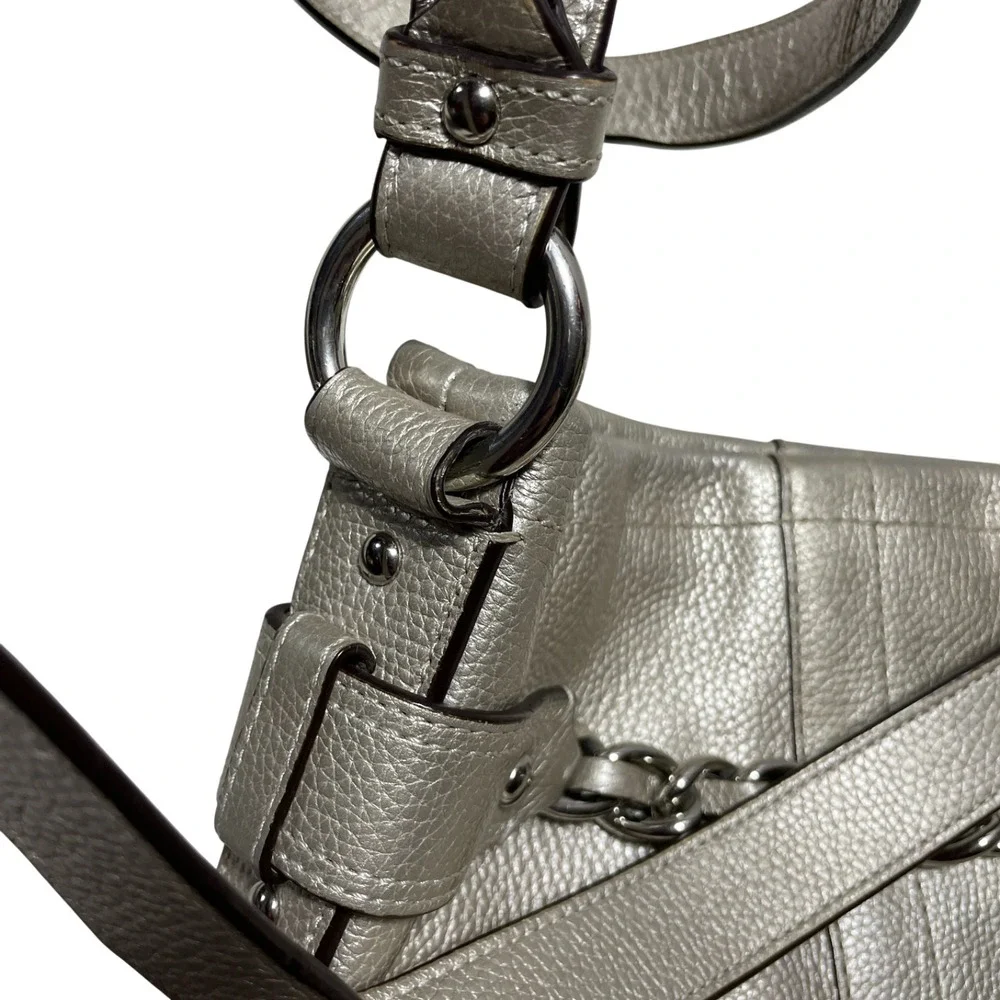 Coach Chain Duffle Bag in Silver Metallic Pebbled‎ Leather C1275 F19722